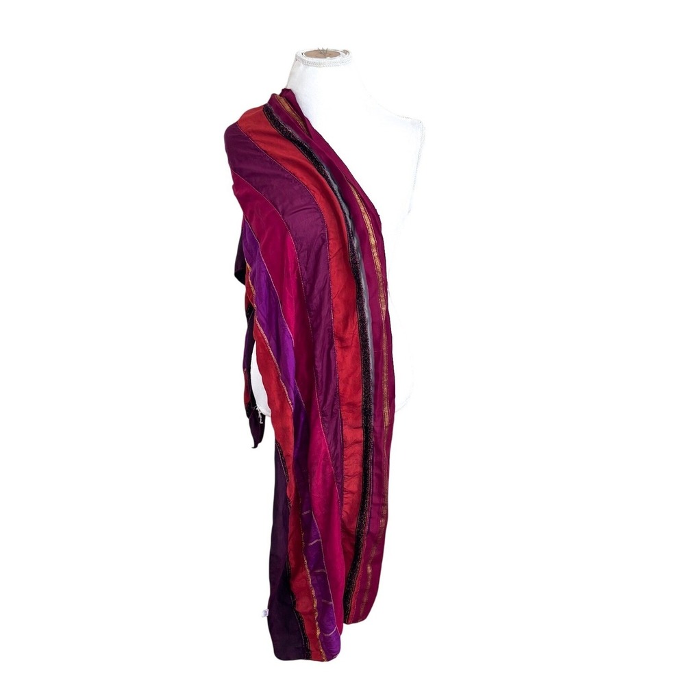 100% Silk Striped Colorful Scarf Wrap Shawl Lightweight Embroidery One Size